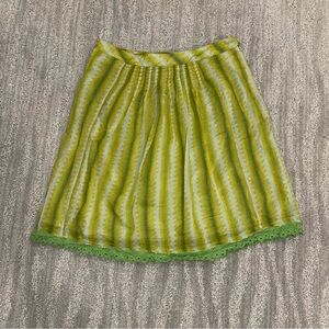 VTG Y2K Free People Pleated Green Yellow Skirt Boho Fairy Cottage Women’s Size 2
